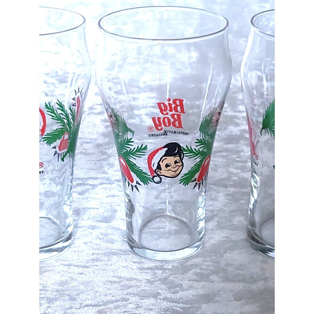 4 Vtg Big Boy Restaurant Christmas Glasses Santa Hat Holiday Tumblers Holly 90s - Picture 5 of 7